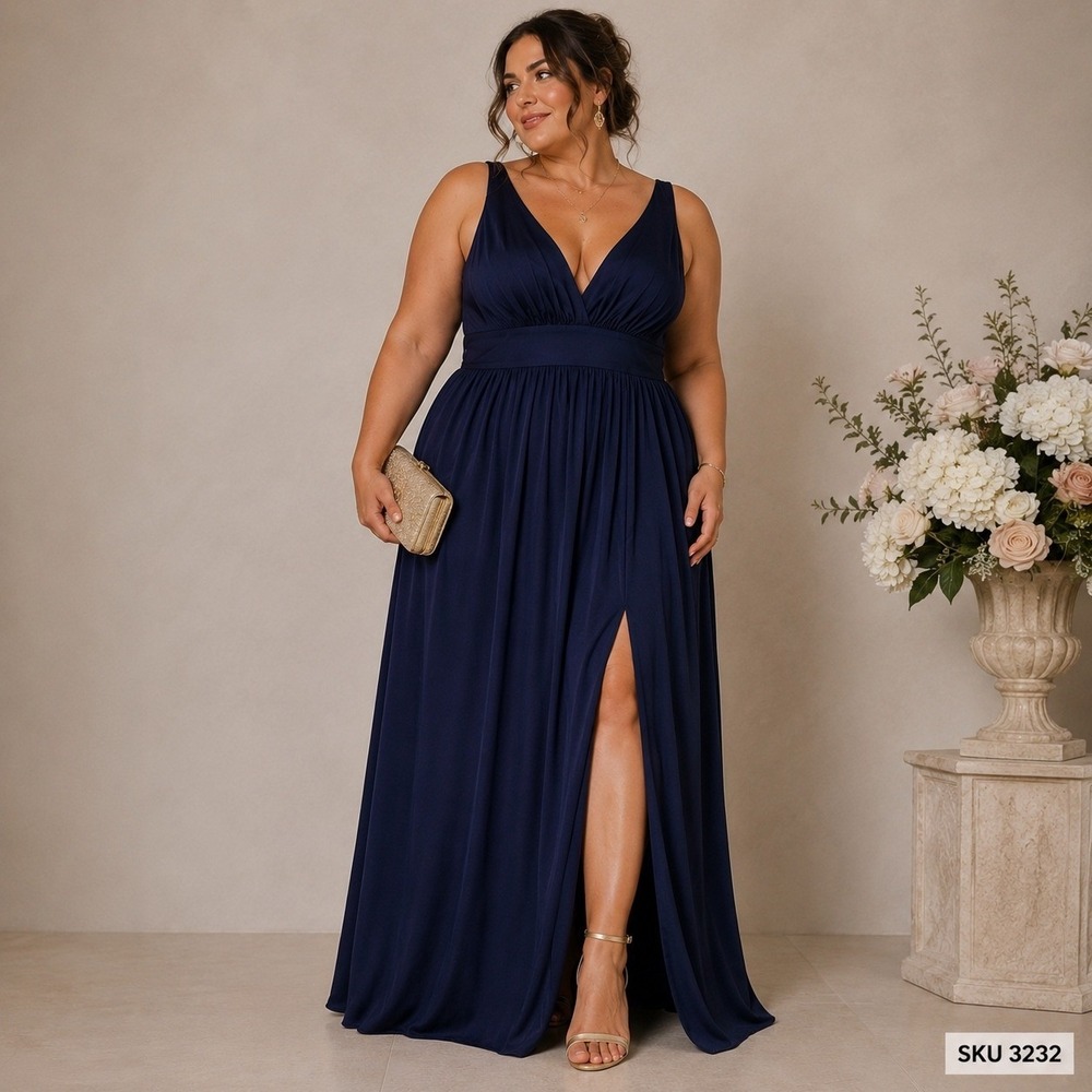 Lenovia USA Navy Blue V-Neck Empire Waist Gown Formal Dress 3XL 5232